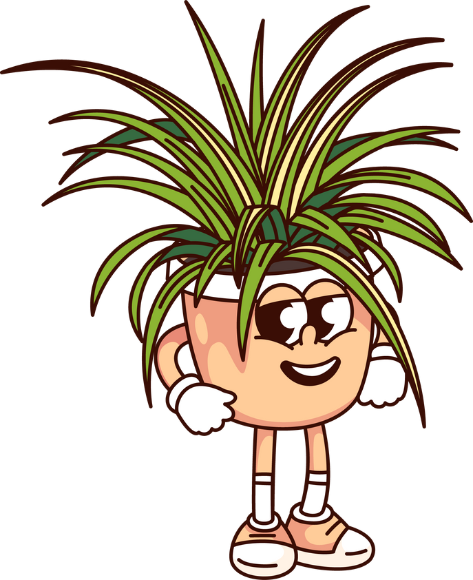 Groovy Chlorophytum Plant in Pot Cartoon Character With Smile